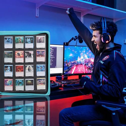 Snekdy premium 1024-pocket trading card binder, 16-pocket cards album, waterproof PU-leather Cover album with side loading, holds gaming, baseball, basketball & sports cards Turquoise - color: Turquoise