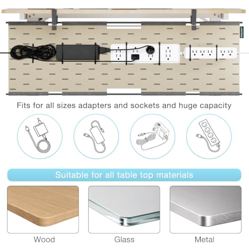 No Drill Under Desk Cable Management Tray, 45.2" Felt Cord Organizer | Clamp/Screw Mount Desk Cable Management, As Standing Desk Privacy Panel, Desk Wire Management for Office, Home