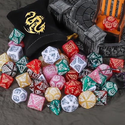 CiaraQ Polyhedral Dice Set - DND Role Playing Dice | Acrylic RPG Dice for Dungeons and Dragons MTG Table Games, Multi-Color, 42pcs - color: Red & Green/Red/Green/Pink/Yellow/White