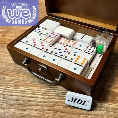 WE Games Personalized Mexican Train Dominoes in Wooden Treasure Box, Dominoes Set for Adults, Customized Gifts