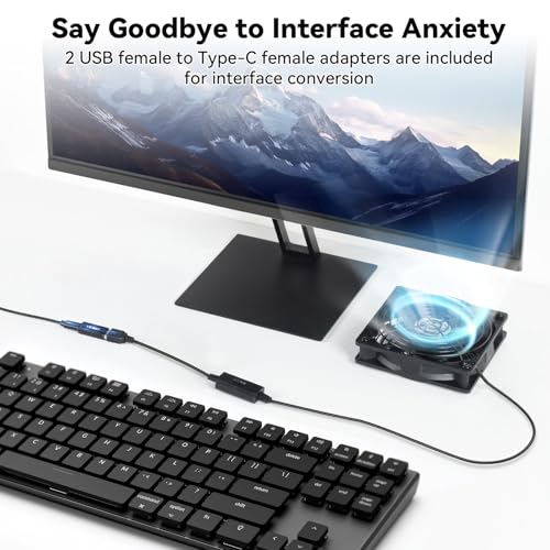 ELUTENG 120mm USB PC Fan 5V with 3 Speed Contorl, Portable USB Computer Fan | High Airflow Electronic Cooling Fan with USB Feamle to USBC Female Adapter for Laptop/TV Box/AV Cabinet/PS5/Router - size: 120mm USB Speed Fan with Adapter
