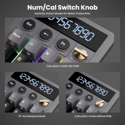 RK ROYAL KLUDGE M20 Wireless Number Pad, Mechanical Numpad with LCD Display, PC Numpad & Calculator Modes, Programmable Numeric Keypad, Bluetooth/2.4G/Wired, RGB Hot-Swappable for Win/Mac - color: Black