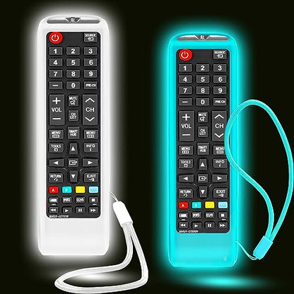2Pack Case for Samsung TV Remote, Cover for Samsung Remote Control for Smart TV Universal Replacement Silicone Sleeve Skin with Lanyard Glow in The Dark Blue and White - color: Blue+White