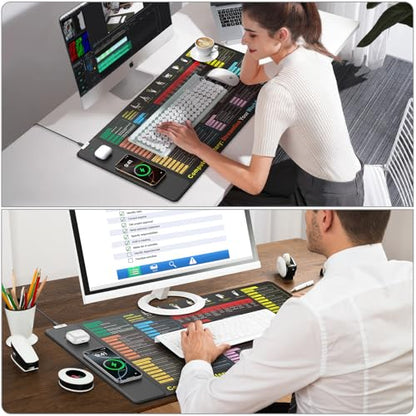 Excel Cheat Sheet Mouse Pad with Magnetic Wireless Charging, 31.5 x 15.8 in | Extended Excel Shortcuts Desk Writing Pad, Waterproof Ultra-Smooth Keyboard Mat, Non-Slip Base - color: Black-Excel Formulas-31.5"x15.8"