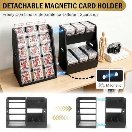 Magnetic 2-in-1 Trading Card Display Stand - Wood Detachable 5-Tier Graded Card Holder & Modular Storage Rack with Supporters, Professional Baseball Card Case for PSA BGS SGC Slabs, Toploaders & TCG - size: Small