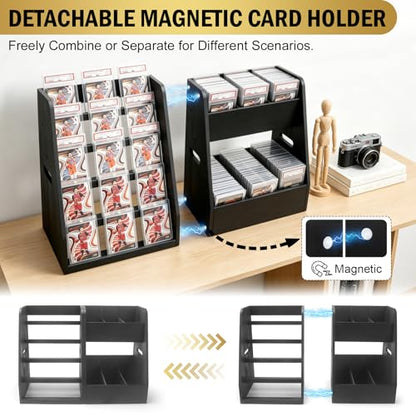 Magnetic 2-in-1 Trading Card Display Stand - Wood Detachable 5-Tier Graded Card Holder & Modular Storage Rack with Supporters, Professional Baseball Card Case for PSA BGS SGC Slabs, Toploaders & TCG - size: Small