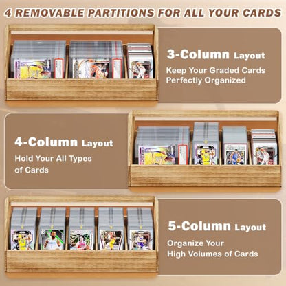 Emfogo Trading Card Display, 3-Tier Card Display Stand with 5-Row Storage, Wooden Graded Card Display, Large Capacity Sports Cards Display Case for Cards Game Collection (Brown) - color: Brown