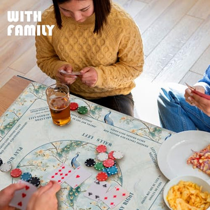 Blue Chinoiserie Peacock Floral Mahjong Mat 31.5 x 31.5 in,Traditional Chinese Flower Non-Slip Noise Reduction Gaming Mat for Table American Mahjong Poker Board Games Card Games Dominoes - color: Blue Chinese Style Peacock Mahjong Mat