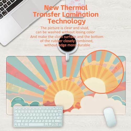 Large Gaming Mouse Pad for Desk, Boho Pastel Sun Desk Mat, Colorful Sunshine Desk Pad, 31.5"x15.7" Extended Big Computer Keyboard Mouse Pad with Non-Slip Base and Stitched Edge - color: Boho Pastel Sun