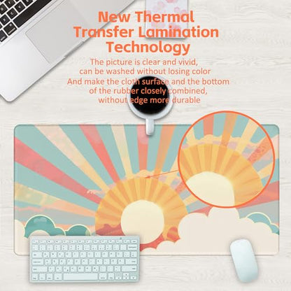 Large Gaming Mouse Pad for Desk, Boho Pastel Sun Desk Mat, Colorful Sunshine Desk Pad, 31.5"x15.7" Extended Big Computer Keyboard Mouse Pad with Non-Slip Base and Stitched Edge - color: Boho Pastel Sun