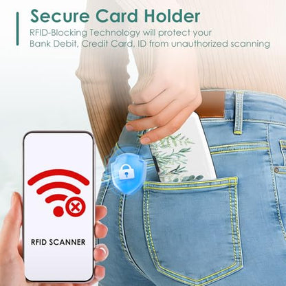 Credit Card Holder, RFID Blocking Aluminum Hard Case, Slim Mini Business Metal Wallet for Women Men, Green Plant Leaves - color: Green Plant Leaves