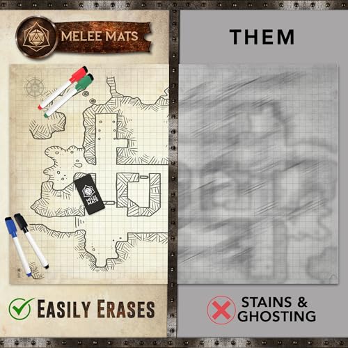 Melee Mats DND Map Starter Set - 35” x 48", Wet & Dry Erase Battle Terrain Grid for Dungeons and Dragons - Ultimate Tabletop Gaming Experience with Accessories