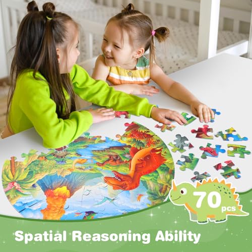 Civaner 70 Pieces Floor Puzzles Round Large Puzzles for Kids Ages 3-5 5-8 Jumbo Jigsaw Puzzle Educational Gifts for Toddlers Girls Boys Baby Shower Holiday Birthday(Jurassic Dinosaur) - style: Jurassic Dinosaur