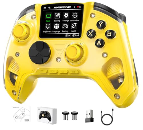 Voacle RG G01 Interactive Screen Wireless Gaming Controller Compatible with PC/Steam/Linux/Android/Switch/IOS 2.4G Wireless Bluetooth Controller Gamepad Hall Effect Triggers(Yellow) - color: Yellow