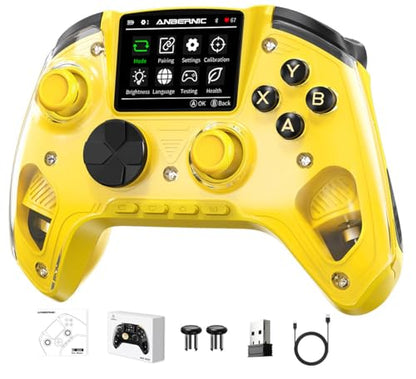 Voacle RG G01 Interactive Screen Wireless Gaming Controller Compatible with PC/Steam/Linux/Android/Switch/IOS 2.4G Wireless Bluetooth Controller Gamepad Hall Effect Triggers(Yellow) - color: Yellow