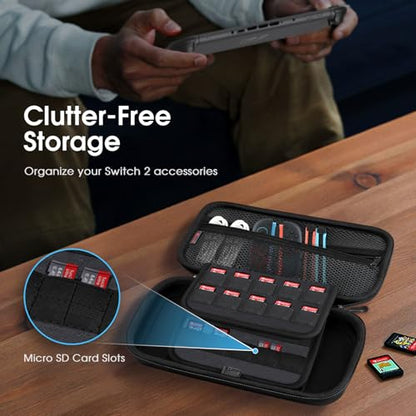 FINTIE Carrying Case for Nintendo Switch 2 (2025), Shockproof Hard Shell Switch 2 Case, Protective Cover Travel Bag with 19 Game Card & 2 Micro SD Card Slots & Inner Pocket, Black - color: Black