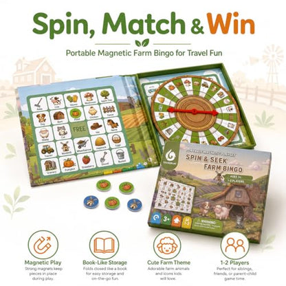 Travofun Farm Bingo Game, Magnetic Travel Toy for Kids 3 and Up, Ideal for Road Trips - style: Farm