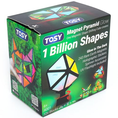 TOSY Magnet Pyramid Glow - 1 Cube Transforms into 1 Billion Shapes, 12 Pieces, 243 Rare Earth Magnets, Glowing, Holographic Design Magnet Tiles Creative Puzzle STEM/STEAM Toy - color: Glow
