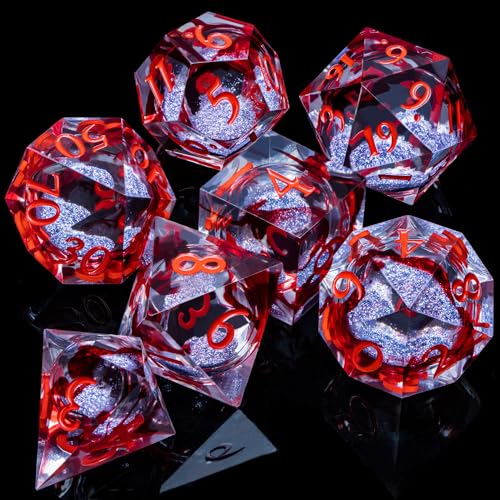 ARUOHHA Liquid Core DND Dice Set, Blood Sharp Edged Dragons Dice Compatible with D&D RPG Role Playing Games, Resin Blood Red Polyhedral Dungeons D and D Dice with Gift Box D20 D12 D10 D8 D6 D4 - color: Vampire