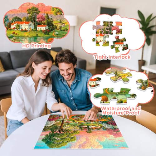 Puzzles 300 Piece for Adult,Farm Scenery Puzzle for Adult,Sunset Over a River Village Puzzle for Adults Kids Seniors,Interlock Perfectly No Dust,Fun Landscape Challenge Puzzles as Home Decor,20.5x15In
