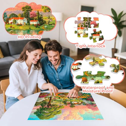 Puzzles 300 Piece for Adult,Farm Scenery Puzzle for Adult,Sunset Over a River Village Puzzle for Adults Kids Seniors,Interlock Perfectly No Dust,Fun Landscape Challenge Puzzles as Home Decor,20.5x15In