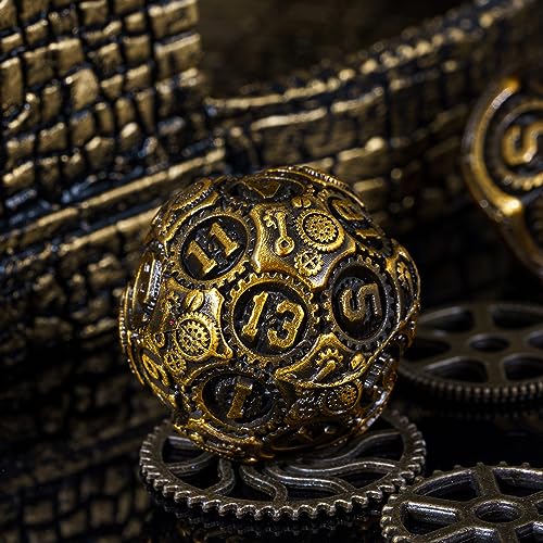 Metal Dice Set D&D, 7-Die DND Dice Metal Gear Dice with Gift Bag for Role Playing Games(Antique Gold) - color: Antique Gold