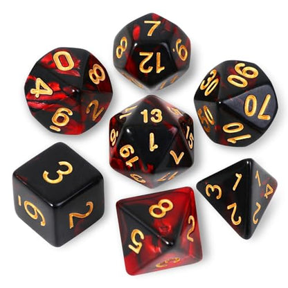 7Pcs Polyhedral DND Dice Set with Black Storage Bag(Red&Black Dice) | Classic dice set for RPG Polyhedral Dice for Dungeon and Dragons Playing Games 7-Die Set - color: Red&black Dice