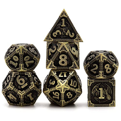 PJOY D&D Dice Set Dragon Metal DND Dice Set Antique Bronze with Case for RPG Role Playing Games Compatible with Dungeons and Dragons Gift TTRPG - color: Antique Bronze