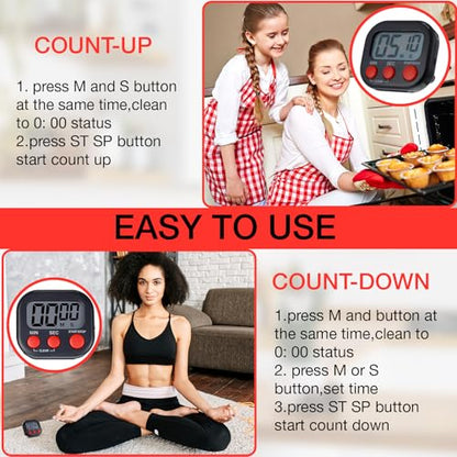 Leumoi 24 Pack Multi-Function Digital Timers with Magnetic Back, Large LCD Display, Loud Alarm, Count up & Countdown, Memory Function for Cooking, Classroom, Study, Exercise & Work(Black and Red) - color: Black and Red