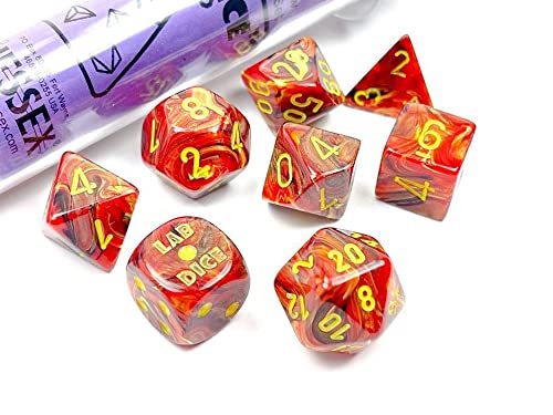 Underworld Vortex Dice with Yellow Numbers 7+1 Dice Set 16mm (5/8in) Limited Edition Lab Dice Chessex