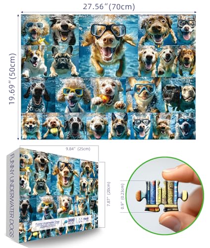 Underwater Dogs Jigsaw Puzzles 1000 Pieces for Adults Funny Cute Dogs Collage Puzzles for Adults 1000 Pieces with Letters on Back Hard Impossible Difficult Challenging Family Puzzle - color: Underwater Dogs