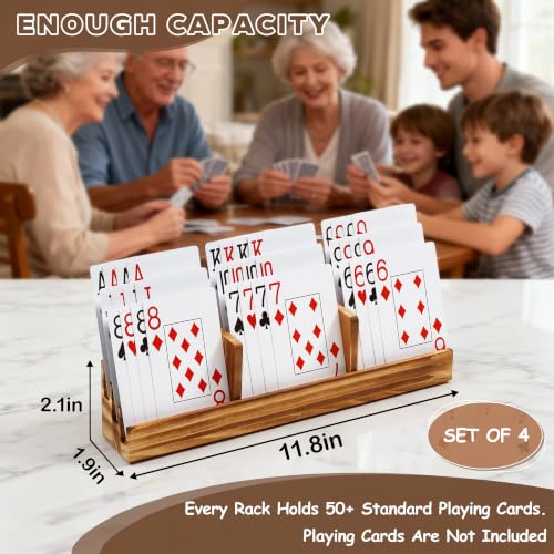 Playing Card Holder for Seniors Adults, Set of 4 Widen Card Slots Card Holders for Playing Cards, Wooden Cards Holder with Detachable Divider for Card Game Bridge Canasta Strategy - size: 1.9" x 2.1" x 11.8"