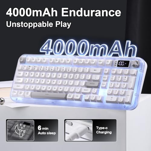 K98 Pro Wireless Keyboard,Tri-Mode Silent Creamy Keyboard | Membrane Keyboard TFT Screen, Volume Knob & Number Pad, RGB Backlit Computer Mechanical Feel Keyboard for Game/Office(White) - color: White