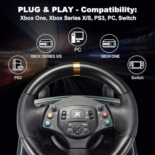 DOYO Gaming Steering Wheel with Pedals and Shifter, 1080° Racing Wheel, Hall Effect Pedals, Vibration Feedback, Paddle Shifters, Steering Wheel for PC/Xbox One/Xbox Series X/PS3/Switch - Plug & Play
