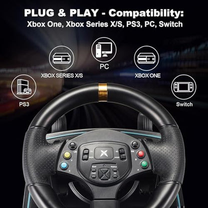 DOYO Gaming Steering Wheel with Pedals and Shifter, 1080° Racing Wheel, Hall Effect Pedals, Vibration Feedback, Paddle Shifters, Steering Wheel for PC/Xbox One/Xbox Series X/PS3/Switch - Plug & Play
