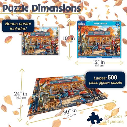 White Mountain 500 Piece Jigsaw Puzzle Retro Autumn, Patsy's Diner | Large Pieces, Gift for Adults and Family, 18"x24" in