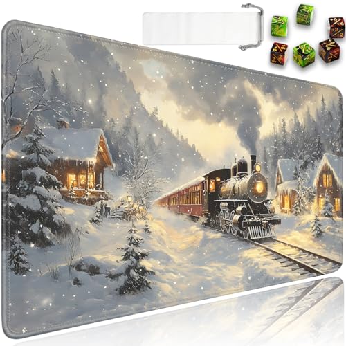 for MTG Game Playmat - 24 x 14 inches with Dices and Storage Bags, Non-Slip Base for TCG and Board Game Card Mats, Trading Card Games Mat, Train in The Snow Pattern Collectible Card Playmats - color: Jv-playmat-p7-1-h228