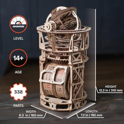 UGEARS Astronomer Table Clock with Tourbillon - 3D Wooden Puzzles for Adults Model Kit - Mechanical Clock Kit Functional DIY Wood Model Kits for Adults, 3D Puzzle for Puzzle Lovers - style: Astronomer Table Clock