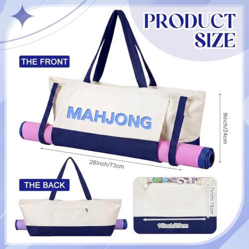 Abbylike 28x9 Inches Mahjong Bag for Rolled Mat Tiles Racks Pushers Accessories Empty Mahjong Tote Bag with Zipper Closure Outer Pockets Lining Large Capacity(Beige&Navy Blue,Canvas) - color: Beige&navy Blue