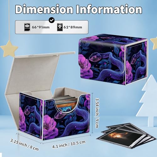 for MTG Commander Deck Box,Card Deck Box for Trading Yugioh MTG,Fits 100 Double Sleeved Cards,PU Leather Strong Magnet Case for Magic Commander TCG CCG,Purple Snake Flower - color: Purple Snake Flower