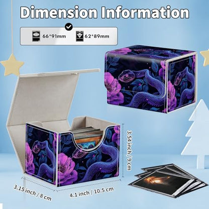 for MTG Commander Deck Box,Card Deck Box for Trading Yugioh MTG,Fits 100 Double Sleeved Cards,PU Leather Strong Magnet Case for Magic Commander TCG CCG,Purple Snake Flower - color: Purple Snake Flower