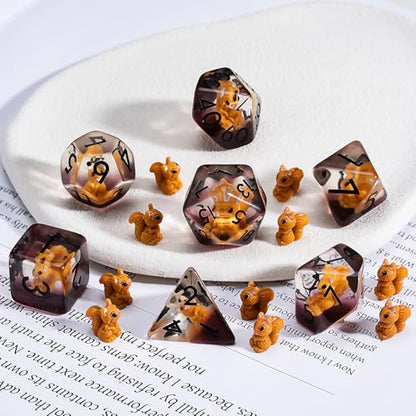 D&D Dice Set, Squirrel Resin Polyhedral Dice for Dungeons and Dragons, RPG, MTG DND 7-DIE (D4, D6, D8, D10, D12, D20, D%) - color: Squirrel