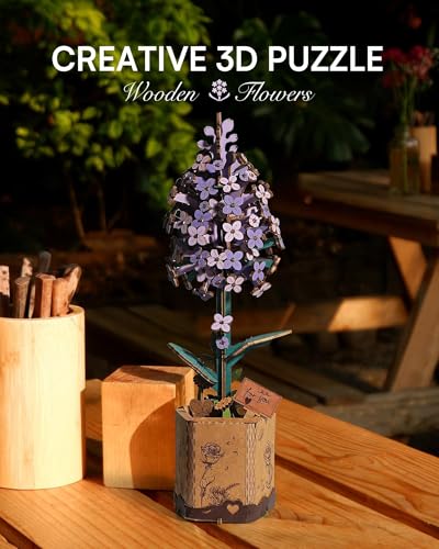 3D Flower Wooden Puzzles for Adults-Lilac, DIY Wooden Flowers Model Kit Building Set Crafts Birthday Gifts, Artificial Botanical Collection Creative Gift Ideas/Housewarming Decor(154PCS) - style: TW - Lilac