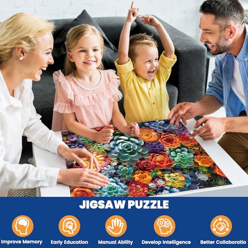 1000 Piece Puzzle for Adults - Colourful Flowers & Succulent Plants Puzzle for Adults Children - Recycled Paper Jigsaw Puzzle 1000 Pieces - Fun and Challenging Family Game Great Gift Idea, 28 * 20 in - style: Succulent Flower