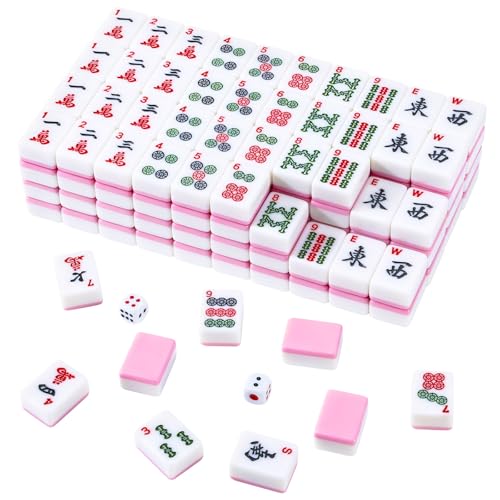 American Mahjong Tile Set, 166 Pcs 1.2" Mahjong Tiles with 3 Dices 1 Instruction, Mahjong Game Set for Adult Family & Friends Gatherings, Mahjong Lovers, Beginners (Pink) - color: Pink
