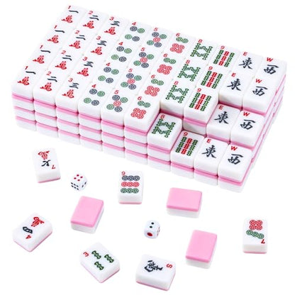 American Mahjong Tile Set, 166 Pcs 1.2" Mahjong Tiles with 3 Dices 1 Instruction, Mahjong Game Set for Adult Family & Friends Gatherings, Mahjong Lovers, Beginners (Pink) - color: Pink