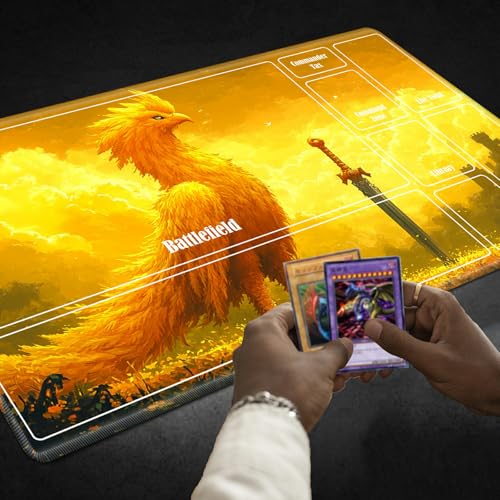 MTG Playmat with Zones, TCG Card Game Play Mat with Stitched Edges, Non-Slip Rubber Base Gaming Desk Mat, Smooth Surface 24 x 14 Inch, Golden Chocobo - color: Golden Chocobo, size: Zone 1