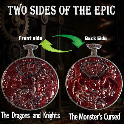 DND Dice Roller D4-D20 Metal Pocket Watch 3D Dragon Art Scarlet | All-in-one dnd spinner dice. metal pocket watch design.press to roll. zinc alloy metal. mtg ttrpg gifts - color: Dice Roller-scarlet