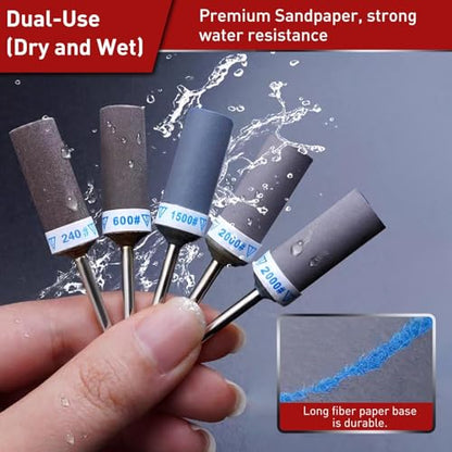 25Pcs Sanding Drums Sandpaper Sticks Set with 1/8"(3mm) Shank for Dremel Rotary Tool, 180/240/600/1000/1500/2000 Grits Different Meet More Needs for Metal Rust Removal/Jade Polishing/Stone Grinding - size: Mixed