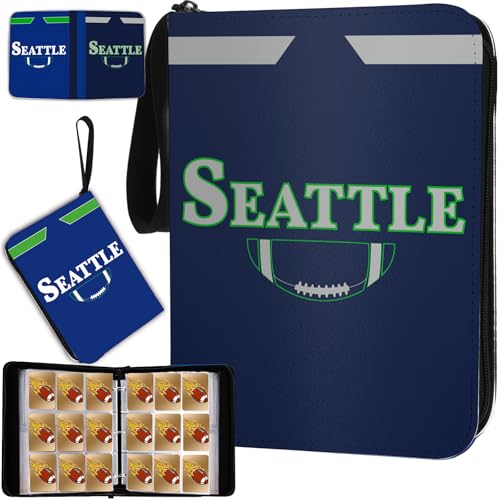 Football Card Binder with Sleeves 900 Pocket, Seattle Football Card Holder for Trading Cards Sports Card 3 Ring Binder Folder Collector Album Storage Book Case Kids Boys Girls Gift - color: XYTHO Navy, size: 900